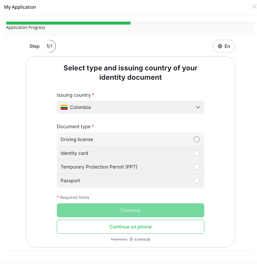 ID document type selection